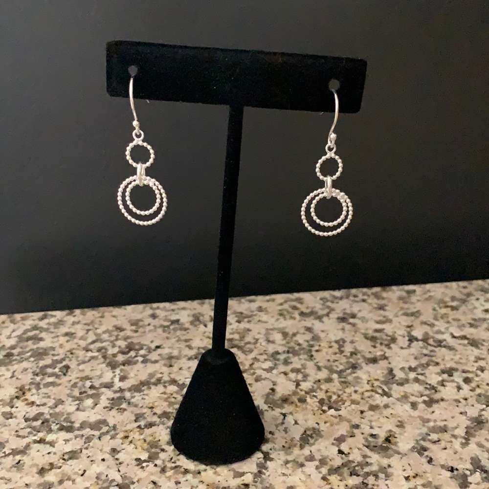 NEW Sterling Silver Beaded Rings Dangle Hook Earrings